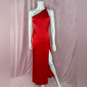 Alice + Olivia by Stacey Bendet Womens Red Satin Gown Dress Size 2 One Shoulder